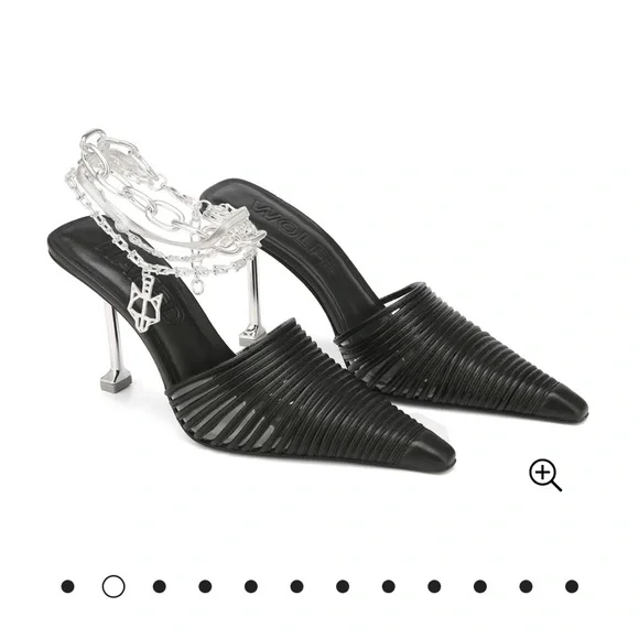 Black Heeled Mules with Chain Detail - Picture 1 of 4
